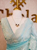 Tissue organza with pearls like embroidery floral work - Image 12