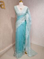 Tissue organza with pearls like embroidery floral work - Image 13