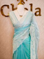 Tissue organza with pearls like embroidery floral work - Image 11