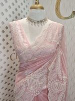 Tissue organza with pearls like embroidery floral work - Image 5