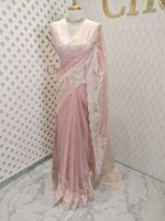 Tissue organza with pearls like embroidery floral work - Image 7