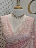Tissue organza with pearls like embroidery floral work - Image 6