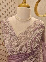 Tissue organza with pearls like embroidery floral work - Image 15