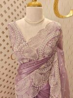 Tissue organza with pearls like embroidery floral work - Image 14
