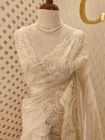 Tissue organza with pearls like embroidery floral work - Image 17