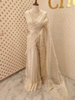 Tissue organza with pearls like embroidery floral work - Image 19