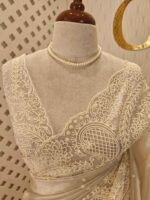 Tissue organza with pearls like embroidery floral work - Image 18