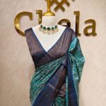 Tussar silk floral digital print and golden zari work