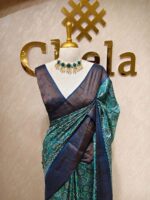 Tussar silk floral digital print and golden zari work