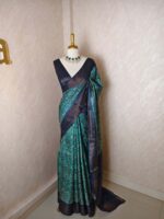 Tussar silk floral digital print and golden zari work - Image 4