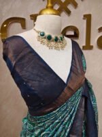Tussar silk floral digital print and golden zari work - Image 2