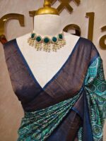 Tussar silk floral digital print and golden zari work - Image 3