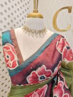 Tussar silk with check pattern and floral print - Image 3