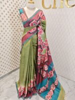 Tussar silk with check pattern and floral print - Image 4