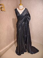 Tussar silk with mirror work border and printed body -  4 - Image 7