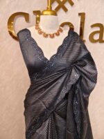 Tussar silk with mirror work border and printed body -  4 - Image 5