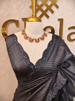 Tussar silk with mirror work border and printed body -  4 - Image 6