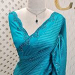 Tussar silk with mirror work border and printed body -  4