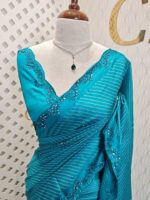 Tussar silk with mirror work border and printed body -  4