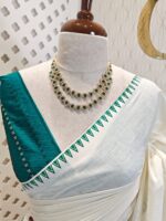 Kerala saree with polka dot and thread work blouse - Image 3