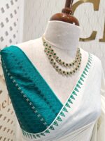 Kerala saree with polka dot and thread work blouse - Image 2