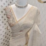 Linen with geometric with different color hand embroidery