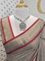 Linen with hand embroidered flower and leaves with fly stitches on boarder - Image 3