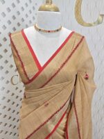 Linen with hand embroidered flower and leaves with fly stitches on boarder - Image 5