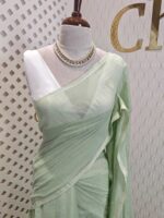 Mul cotton with stripes pattern on pallu and plus like design - Image 8