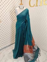 Mul cotton with copper and silver tissue pallu - Image 4