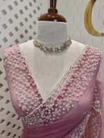 Net saree with small sugar beads floral and sequence floral design on border - Image 6