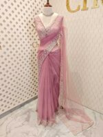 Net saree with small sugar beads floral and sequence floral design on border - Image 7