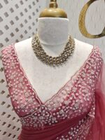 Net saree with small sugar beads floral and sequence floral design on border - Image 3