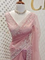 Net saree with small sugar beads floral and sequence floral design on border - Image 8
