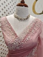 Net saree with small sugar beads floral and sequence floral design on border - Image 9