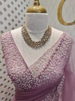 Net saree with small sugar beads floral and sequence floral design on border - Image 12