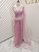 Net saree with small sugar beads floral and sequence floral design on border - Image 19