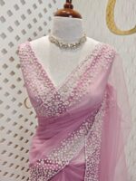 Net saree with small sugar beads floral and sequence floral design on border - Image 17