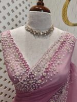Net saree with small sugar beads floral and sequence floral design on border - Image 18