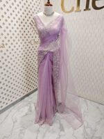 Net saree with small sugar beads floral and sequence floral design on border - Image 16