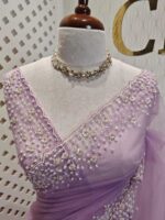 Net saree with small sugar beads floral and sequence floral design on border - Image 15