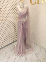 Net saree with small sugar beads floral and sequence floral design on border - Image 22
