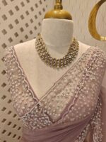 Net saree with small sugar beads floral and sequence floral design on border - Image 21
