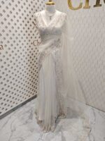 Net saree with small sugar beads floral and sequence floral design on border - Image 25