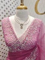 Net saree with small sugar beads floral and sequence floral design on border - Image 27