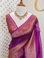 Organza banarasi with sunflower like flower buttas - Image 11