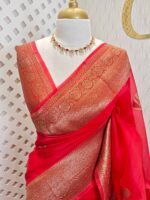 Organza banarasi with sunflower like flower buttas - Image 14