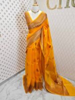 Organza banarasi with sunflower like flower buttas - Image 19