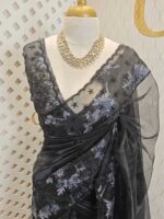 Organza with beaded scallop and beads, sequence on turkish floral motif