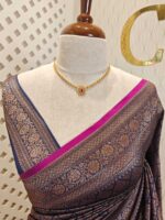 Soft katan silk with 2 end drop flower design and contrast border - Image 2